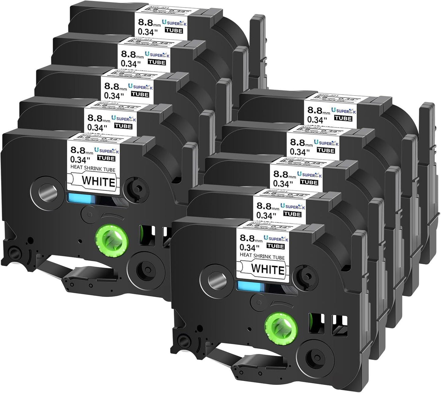 10PK Compatible for Ptouch HSe-221 HSe221 HS-221 HS221 Black on White 8.8mm 0.34'' Heat Shrink Tubing for Wire Cable for PT-D200 PT-D215e PT-D201 PT-D210 Label Maker Tape