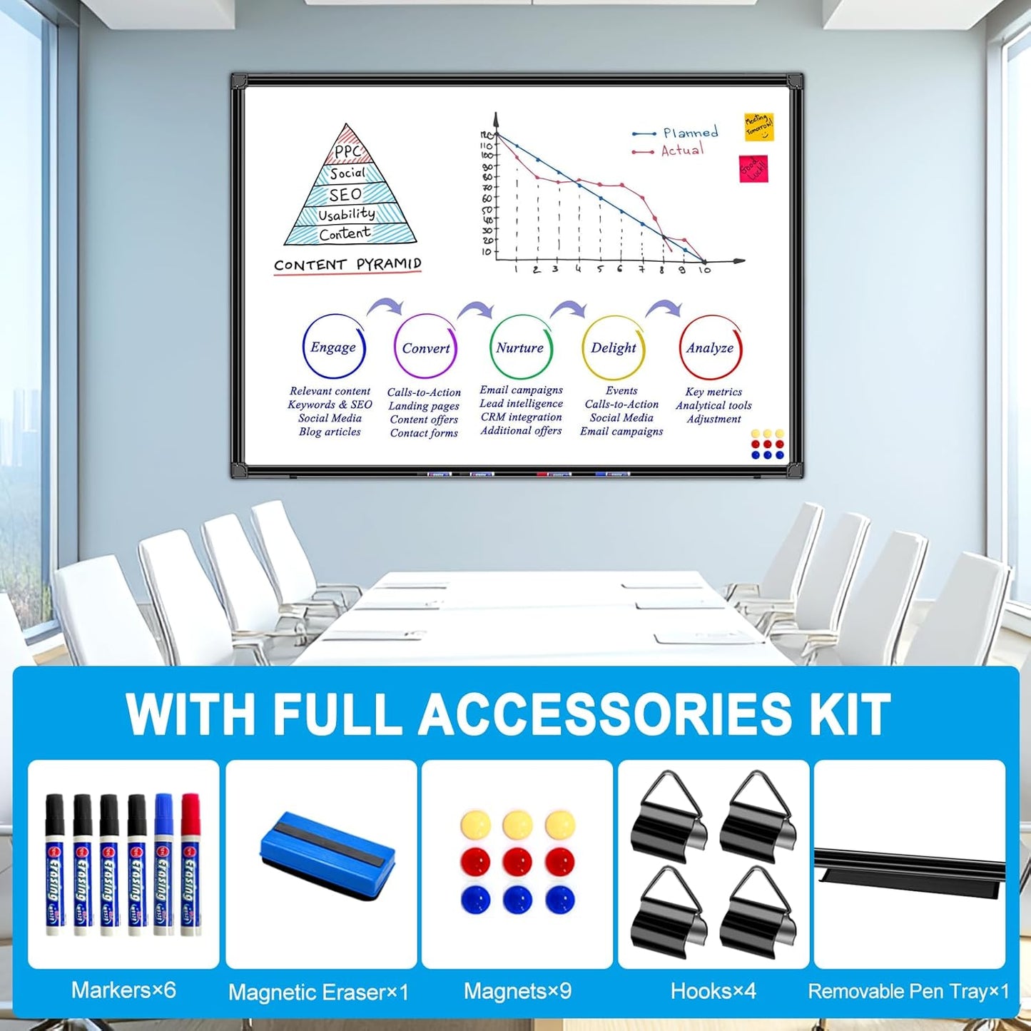 H-Qprobd 48"x30" Magnetic White Board Dry Erase Wall Mount Whiteboard - Office Home Classrooms White Board Hanging Writing Board with Black Aluminum Frame
