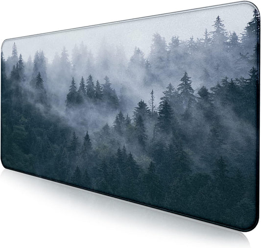 Large Extended Gaming Mouse Pad with Stitched Edges, Non-Slip Waterproof Rubber Base Mouse Pad for Office, Computer, Keyboard, Laptop and Home Desk Pad 35.4 x 15.7 x 0.12 Inch (Grey Forest)