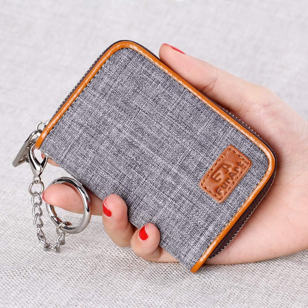 FurArt Zipper Wallet Women, RFID Blocking Credit Card Wallet, Business Card Holder, Compact Size KeyChain Wallet