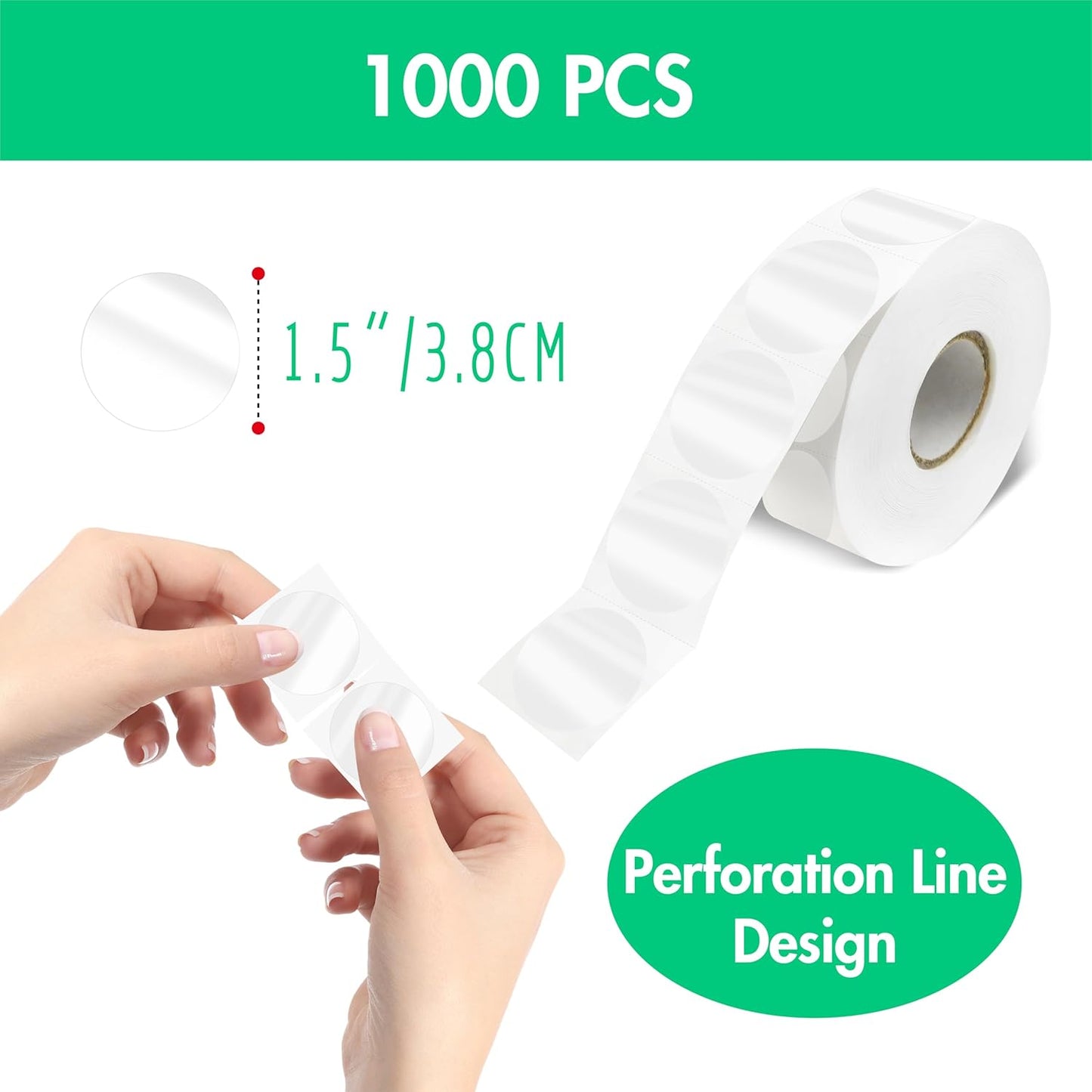1000 PCS Round Clear Seal Stickers, Transparent Envelope Mail Wafer Seal Self Adhesive Package Circle Label Dots with Perforation Line for Envelopes, Boxes and Gift Packaging (1.5" in Diameter)
