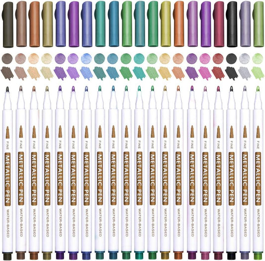 20 Colors Metallic Marker Pens, Lelix Fine Tip Paint Pens for DIY Photo Album, Black Paper, Card Making, Rock Art Painting, Scrapbooking, Glass, Metal, Wood