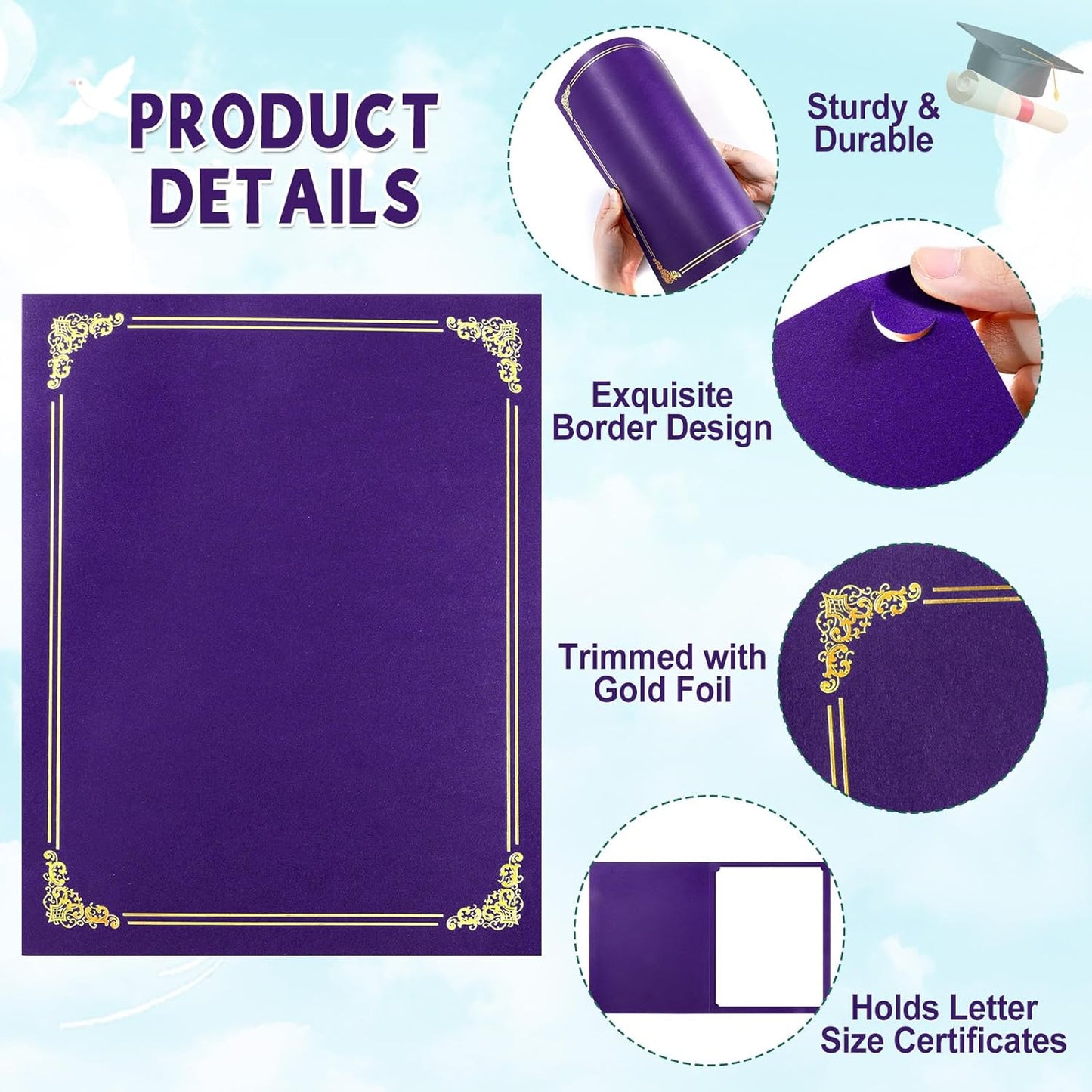 gisgfim 100Pcs Certificate Holders Diploma Covers Single Sided Gold Foil Border Award Certificate Covers for Letter Size 8.5x11 Certificates Cardstock Document Papers Storage Organizer (Purple)
