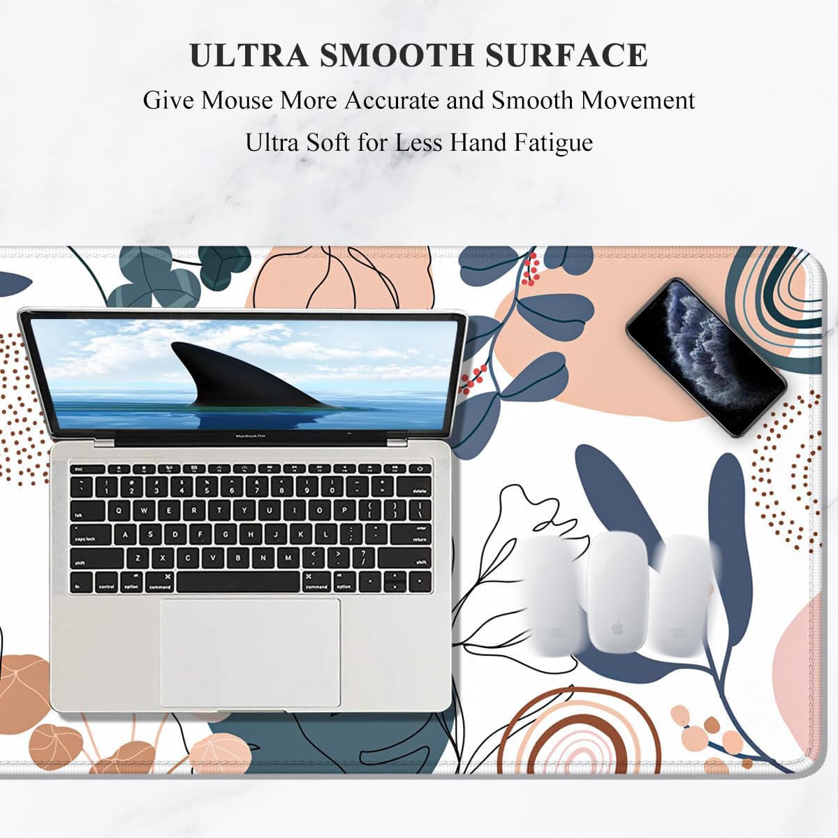 Auhoahsil Large Mouse Pad, XXL Gaming Mousepad, Desk Mat for Desktop, Thick Rubber, Big & Long Size, Stitched Edges, Full Desk Pad for Laptop & Computer, Extended 31.5 x 11.8 in, Boho Plant