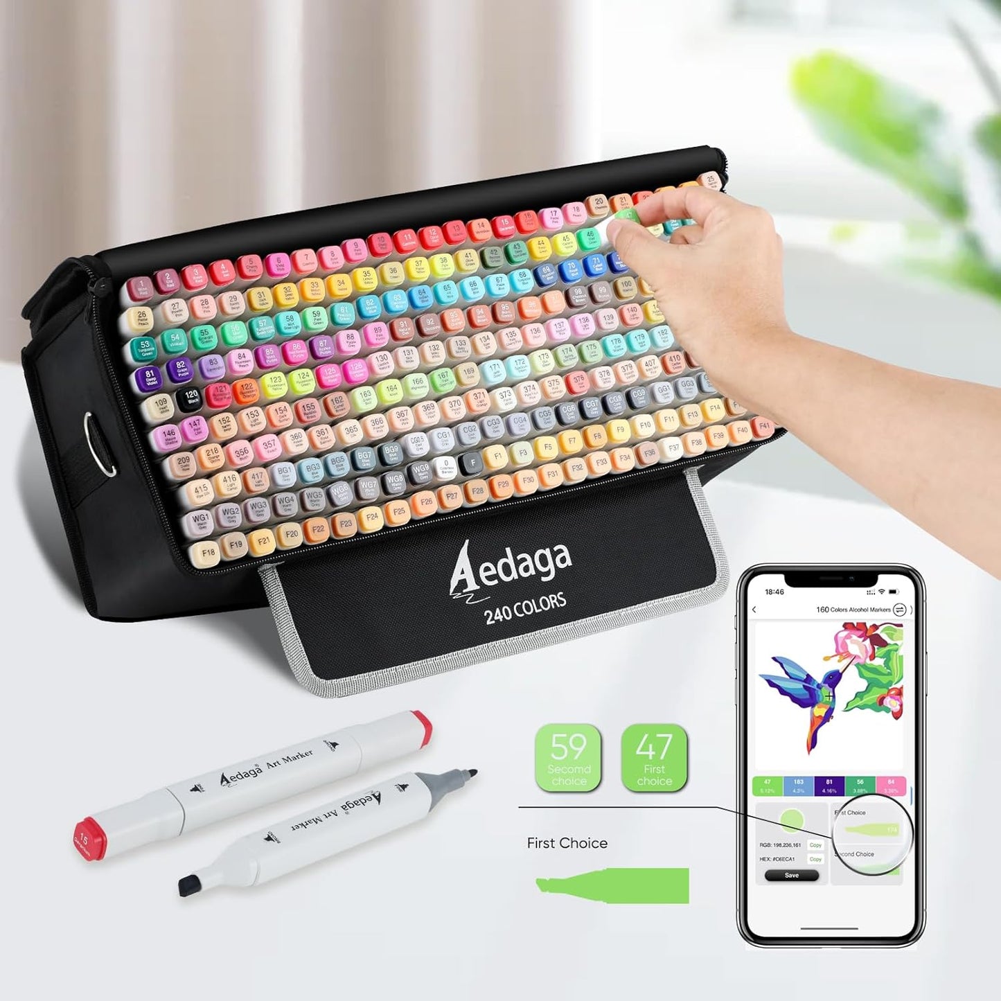 YHC 240 Colors Alcohol Markers for Artists, Free APP for Coloring, Dual Tips Alcohol-Based Markers for Drawing,Painting and Sketching, Great Gift Idea for Kids and Adults