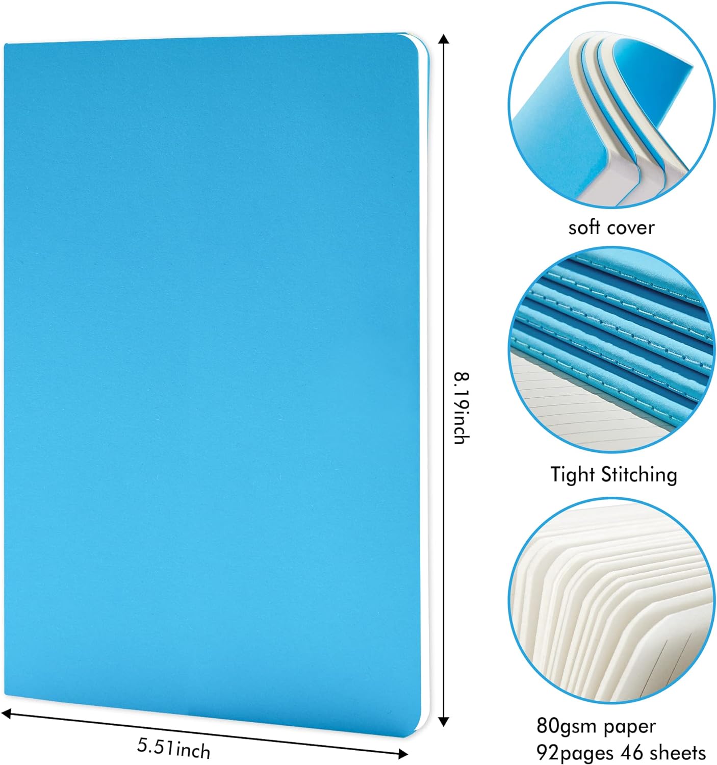 feela 16 Pack Soft Cover Journal Bulk, Lined Notebooks College Ruled for Work for Women Girl Writing, Blank Travel Journal Note Taking Notebook School Business Supplies, 8.2” x 5.5”, A5, Blue