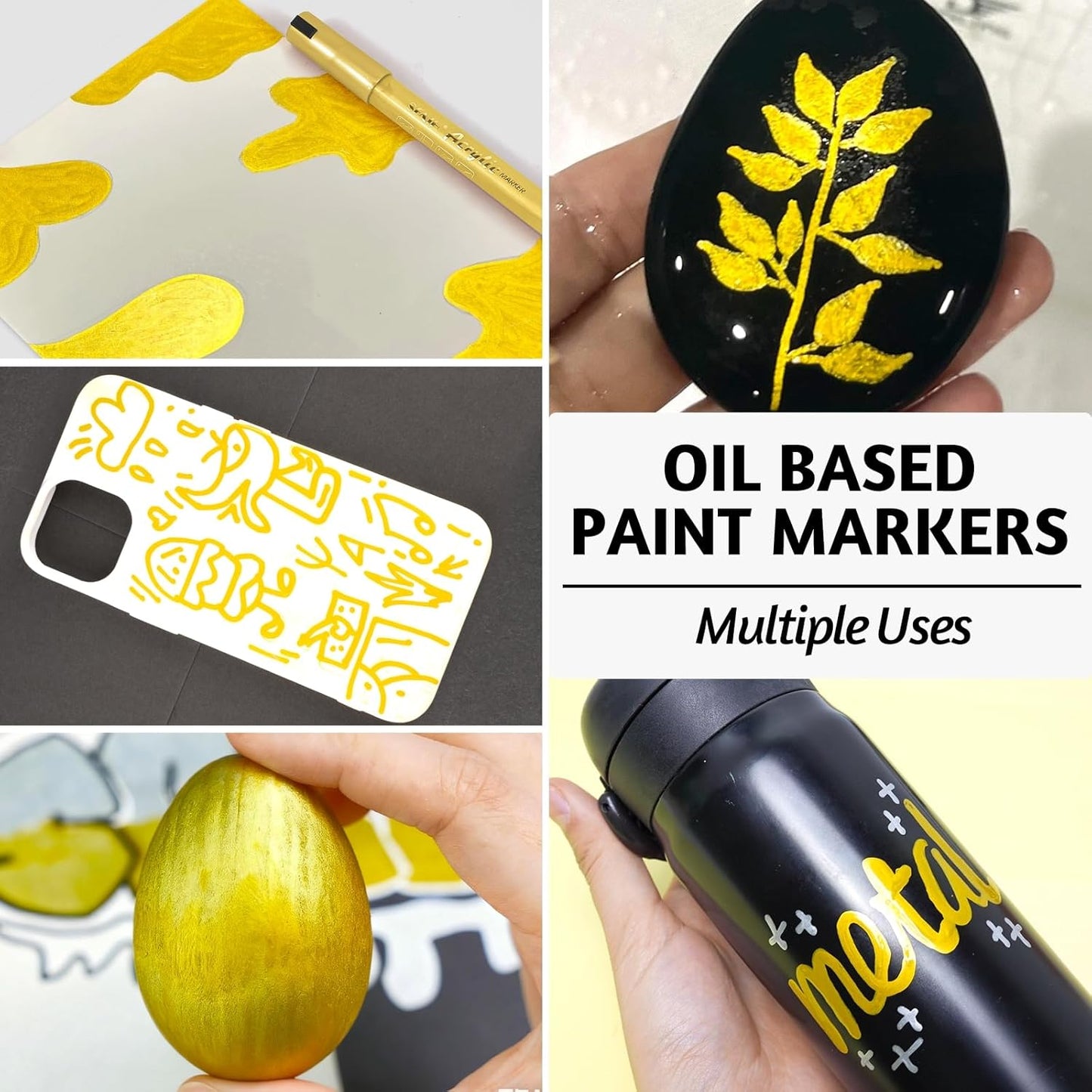 SFAIH Acrylic Gold Paint Pens - 8 Pack 2-3MM Medium Tip & 0.7MM Extra Fine Gold Markers Permanent for Rock, Wood, Metal, Fabric, Plastic, Glass, Ceramic, Diy Crafts, Large Ink Capacity, High Coverage