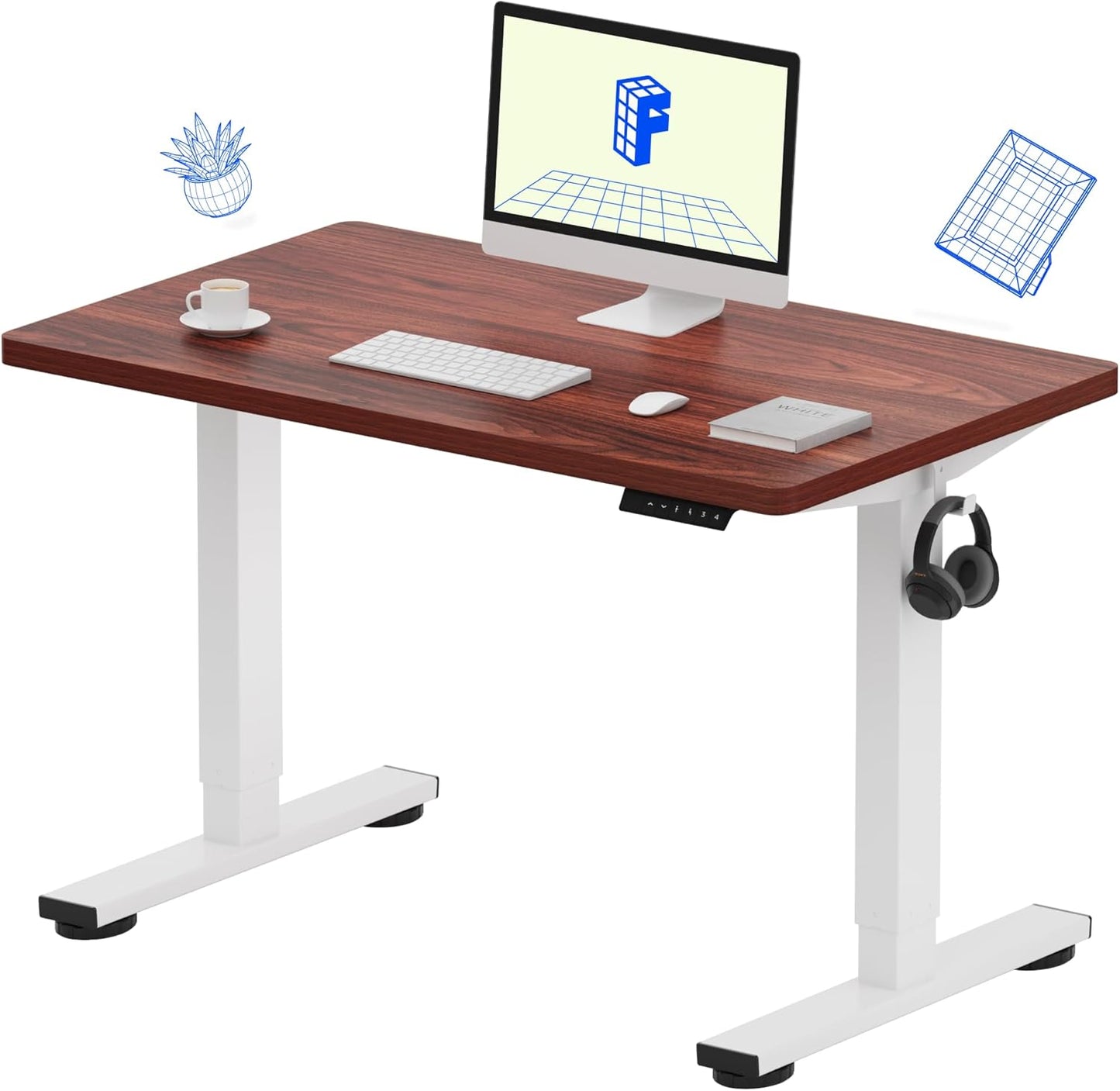 FLEXISPOT EN1 Electric Standing Desk, Sit Stand Desk Home Office Workstation, 42x24, Walnut Desktop + White Frame