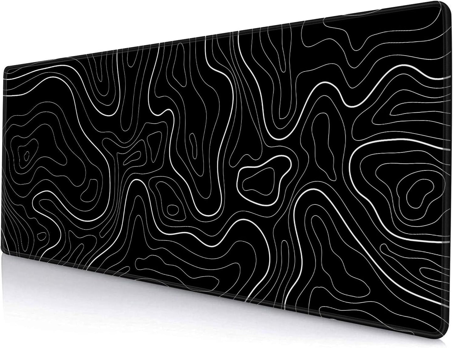 Large Mouse Pad, Extended XL Gaming Mousepad, Non-Slip Rubber Base Keyboard Mouse Mat Desk Pad for Work, Game, Office, Home, 31.5 x 11.8 in, Black Minimalist Topographic Map PL230707021
