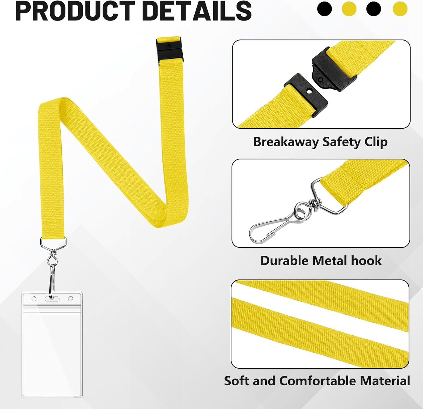 12 Pack Yellow Breakaway Lanyards with Waterproof Badge Holders, Metal Hook, Polyester Neck Straps for ID Cards, Events, Office, and Schools
