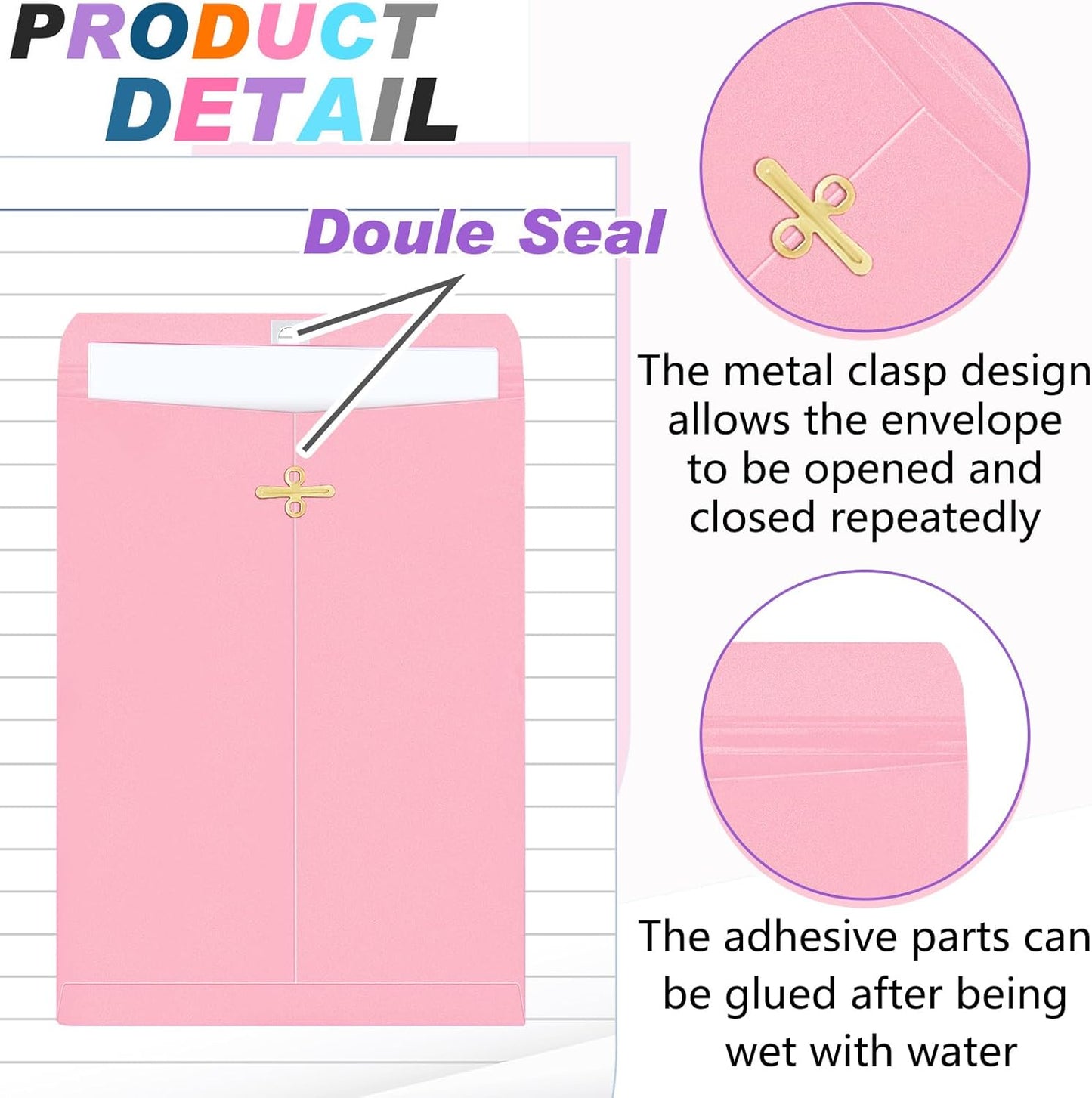 Geyee 100 Pcs Clasp Manilla Envelopes 6 x 9 Inch Gummed Colored Envelopes for Storing or Mailing for Home Office Business Supplies(10 Colors)