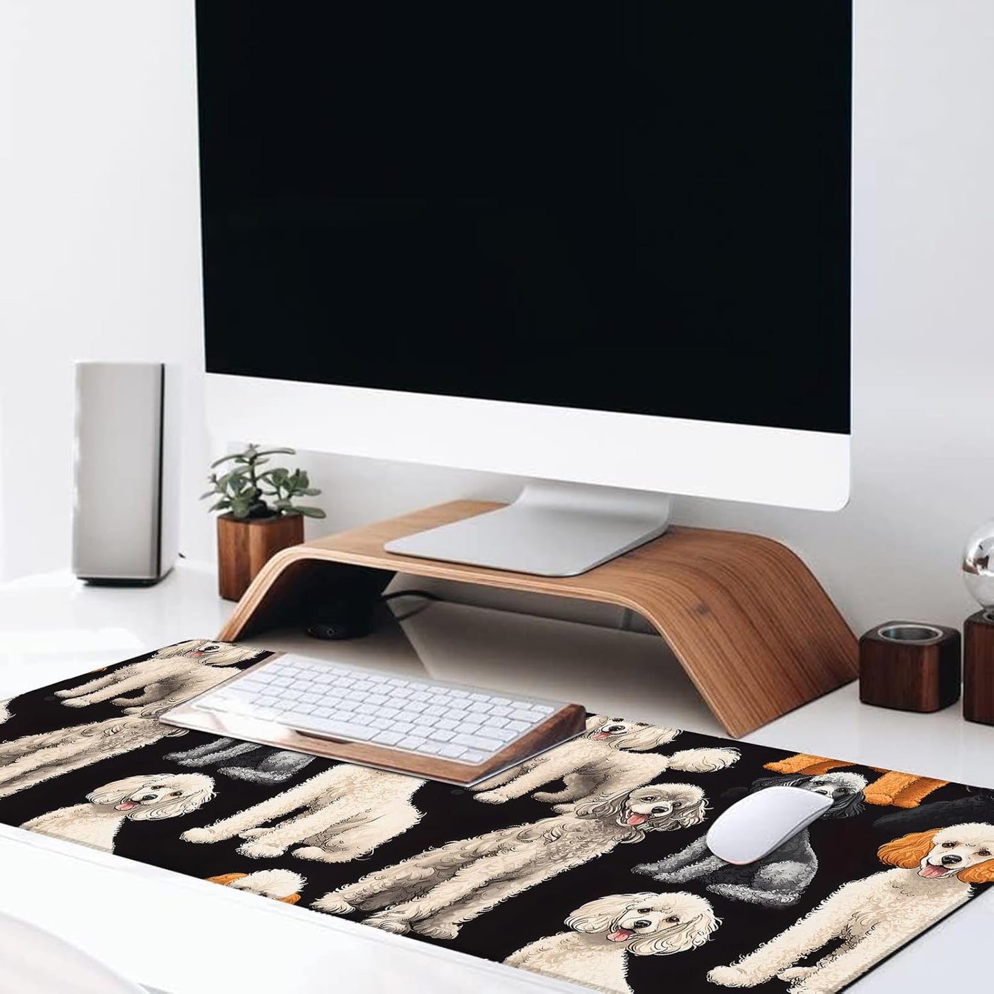 Poodle Large Gaming Desk Mat,Rubber Non-Slip Cute Dog Mouse Pad,31.5x11.8x0.12in Extended Multiple Colors Puppy Mousepad,Game Lover Mice Pads Gifts,Office Home Deskmat Decor