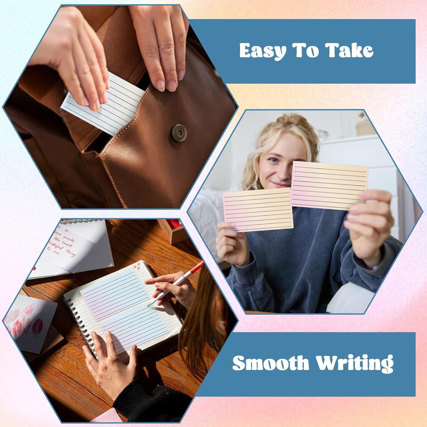 100 Pack Ruled Index Cards 3x5 Gradient Colored Index Cards Heavy Weight Note Cards 180gsm Flashcards Double Sided Notecards Lined Recipe Cards for Studying Drawing