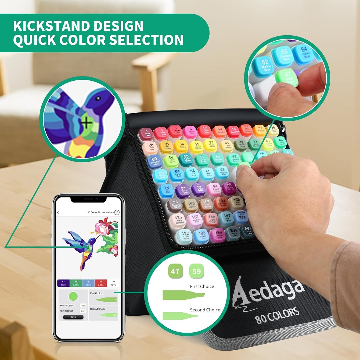 80 Colors Alcohol Markers with Free App, Dual Tip Art Marker with Kickstand Case for Artists Adults and Kids. Alcohol Based Markers for Coloring Painting Sketching and Drawing, Great Gift