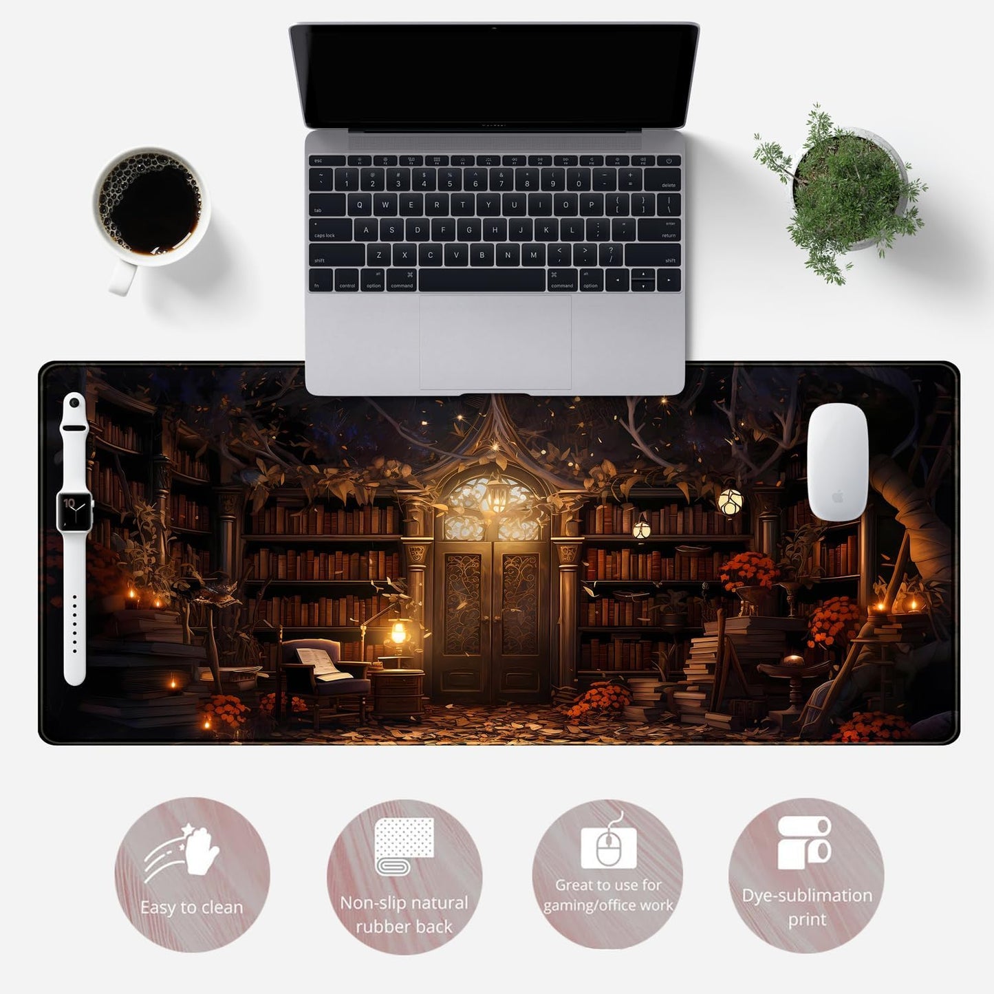 Vintage Desk Pad Magical Bookshelf Desk Mat Extra Large Big Office Mouse Pad Gaming with Stitched Edges Large Mousepad Home Office Gaming Work Computers Laptop Desk Accessories 31.5x11.8in