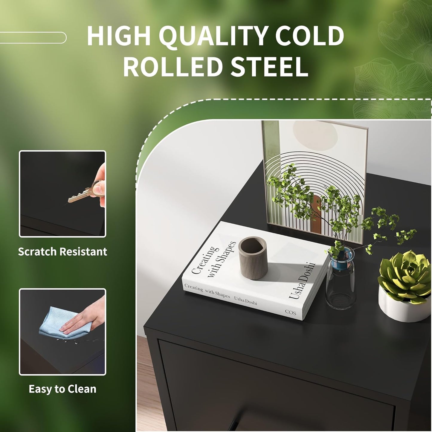 2 Drawer File Cabinet with Lock, Steel Vertical Filing Cabinets for Home Office, Small Metal Storage Cabinet for Hanging Letter Size Files Folders, Assembly Required(Black)