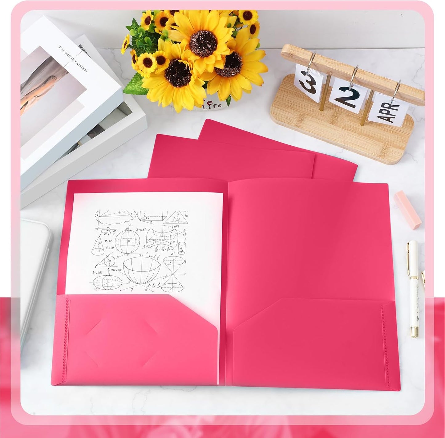 Gueevin 50 Pcs Plastic Folders with Pockets, Back to School Two Pocket Folder Fit Letter Size, Heavy Duty School Business Card Holder for Home Office, 11. 61 x 9. 45 Inches (Rose Pink)