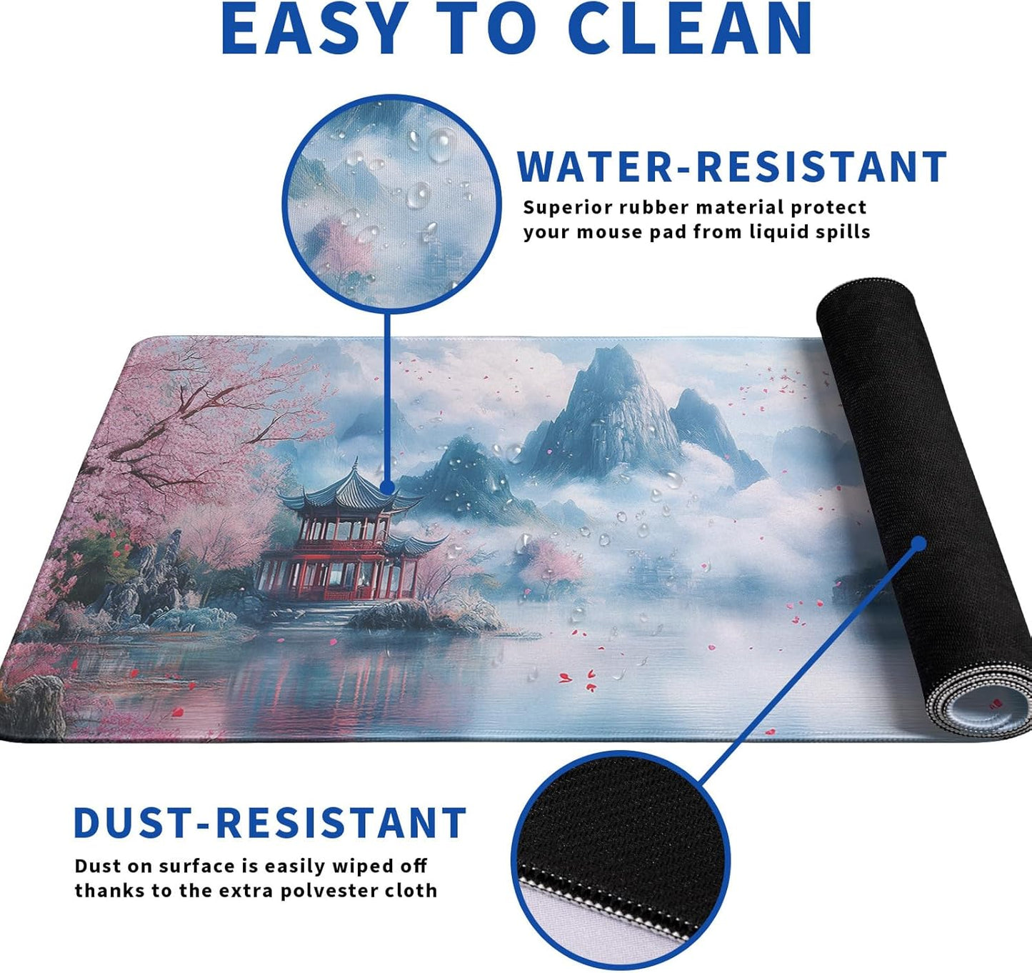 Cherry Blossom Watercolor Mouse Pad Abstract Big Mouse Pad 31.5x11.8 Inch Landscape Texture Non-Slip Rubber Base Large Mousepad Stitched Edges Keyboard Mouse Mat Desk Pad for Office and Home