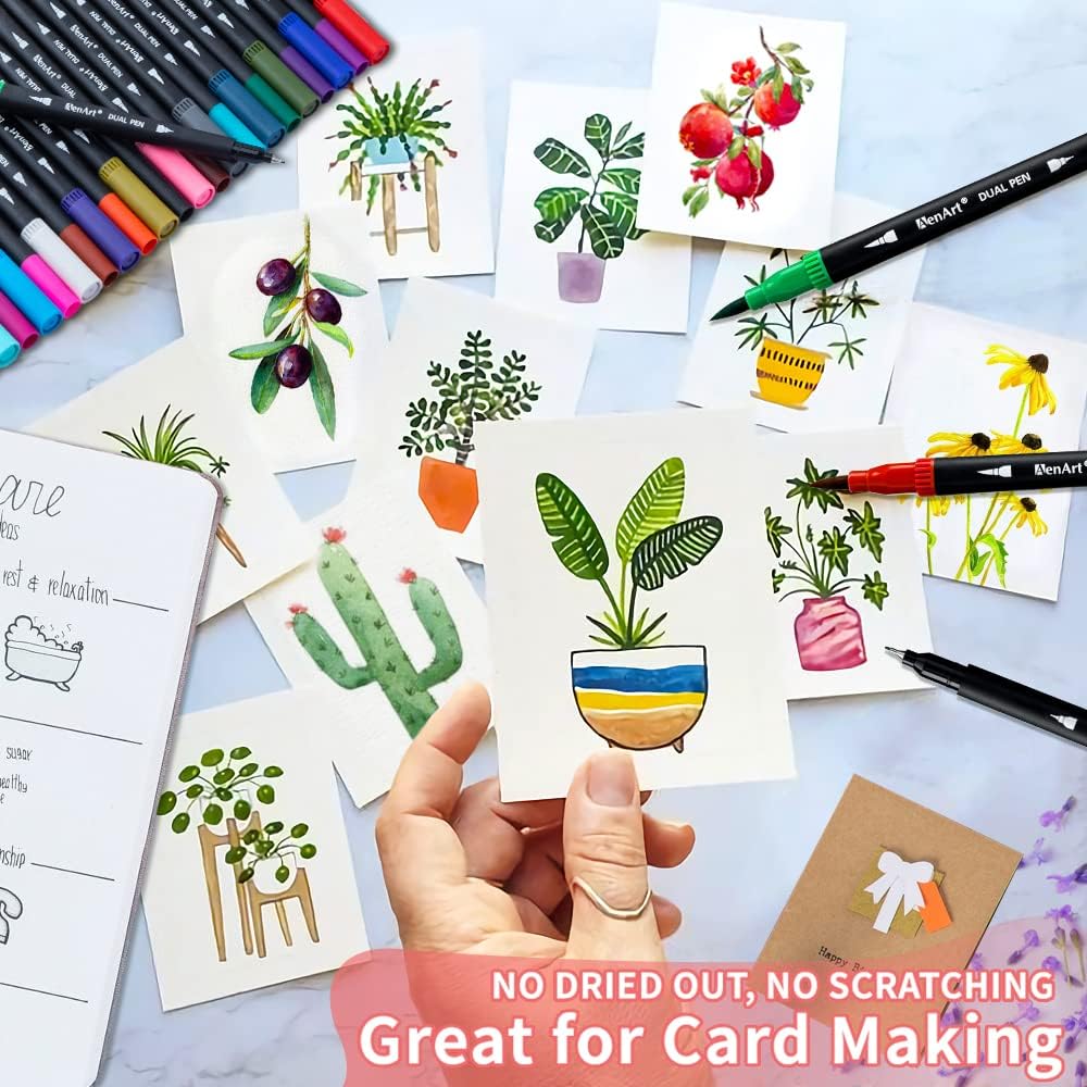 Dual Brush Markers for Adult Coloring Books, 24 Colored Fine Point Marker Pen for Back to School Supplies Bullet Journaling Note Taking Drawing