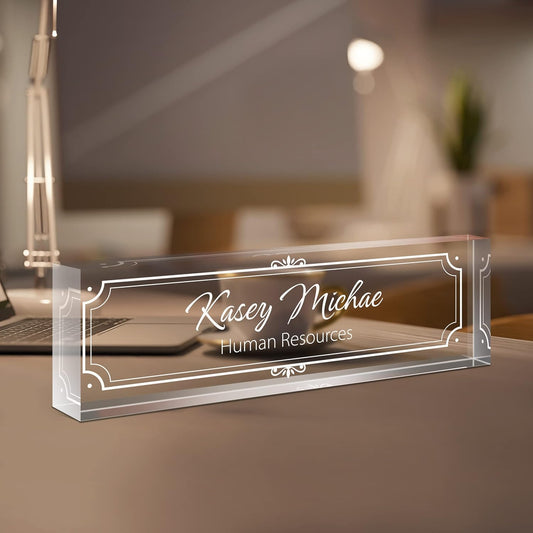 Gowellly Desk Name Plate Personalized - Custom Acrylic Name Plate for Desk - Enterprise Custom Logo/Text nameplates - Employee Appreciation Gifts (engrave-4)