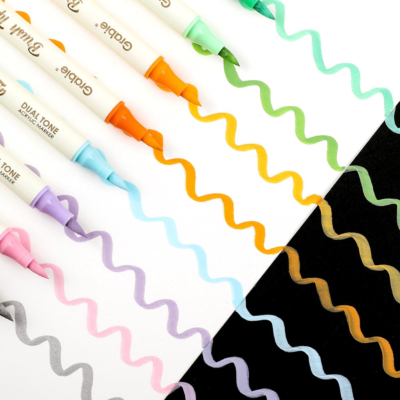 Grabie 120 Colors Dual Tone Brush Tip Acrylic Markers, Dual-Color Paint Markers with 60 Brush Tips, Double Tipped Acrylic Paint Pens for Fabric, Canvas,DIY, Canvas Art Supplies