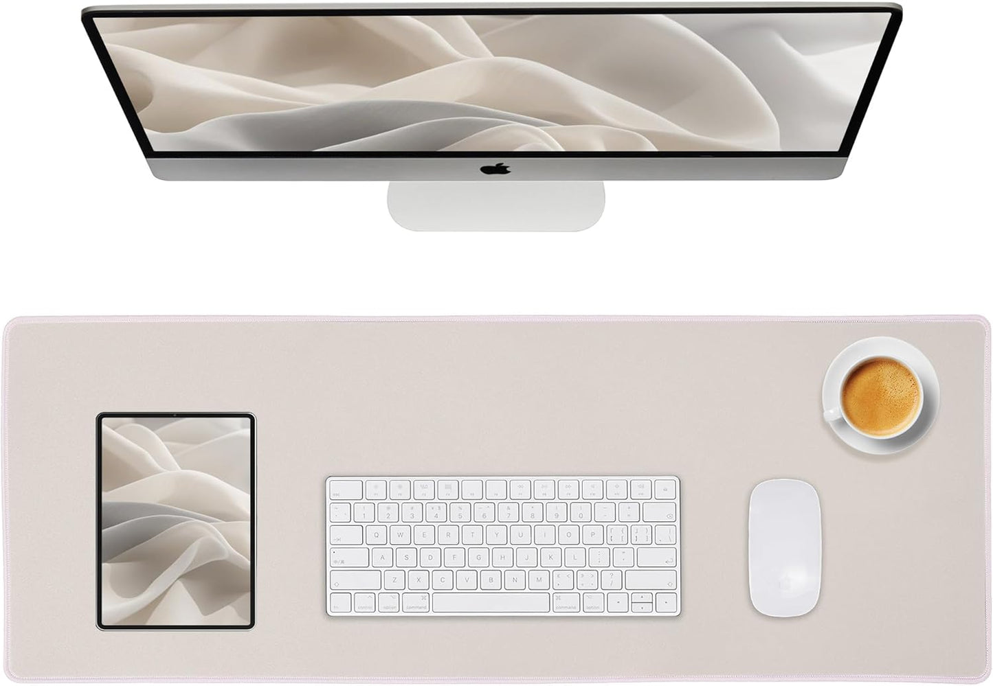 Waterproof Large Gaming Mouse Pad with Durable Stitched Edges, Non-Slip Rubber Base, Smooth Surface Mouse Mat Desk Pad for Home Office Gaming, 31.5"x11.8"x0.12", Beige