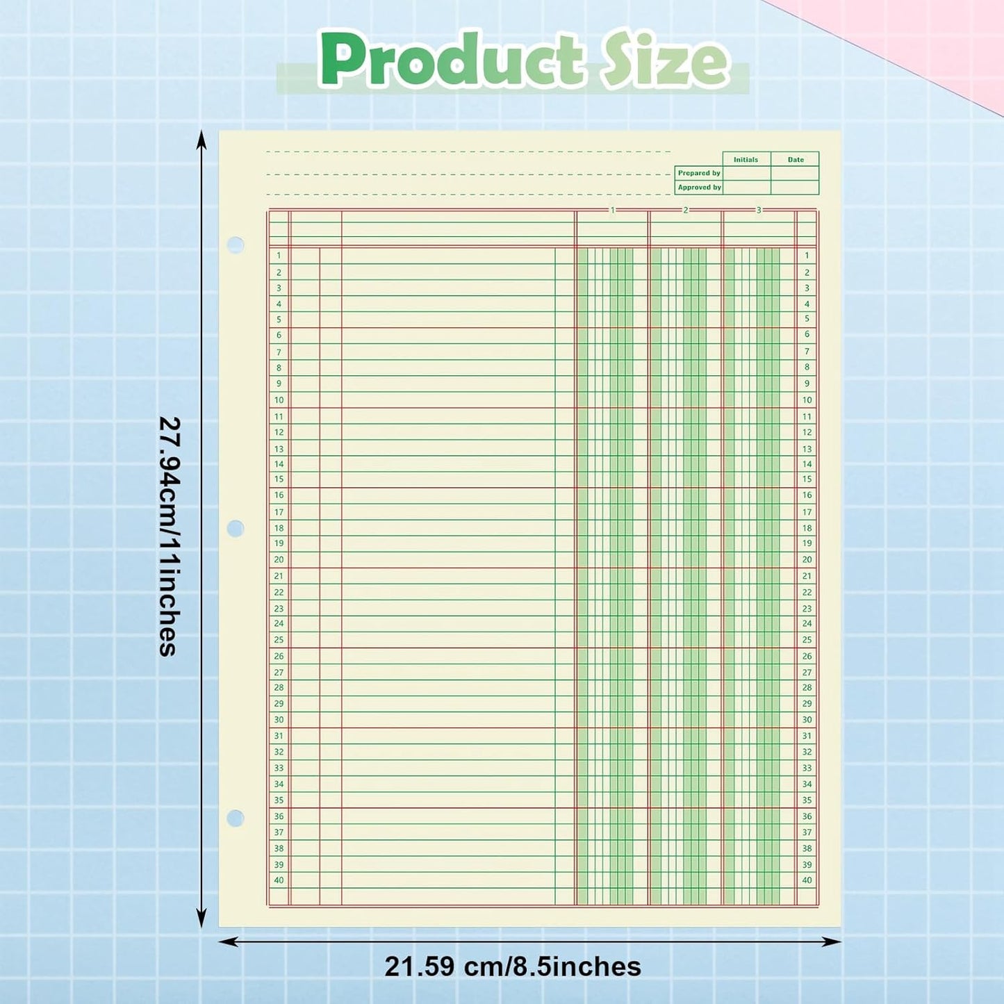 Fulmoon 2 Pack 100 Sheets Columnar Pad Accounting Ledger Paper Accounting Ledger Book Green Analysis Pad for Business, 50 Sheets/Pack, Single Page Format(3 Columnar,8.5 x 11 Inch)