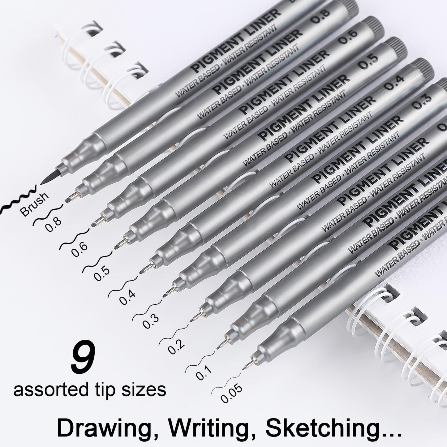 Dyvicl Micro-Pen Fineliner Pens, Black Pigment Liner Multiliner Archival Ink Micro Fine Point Pens for Drawing, Sketching, Journaling, Doodling, 9 Pack