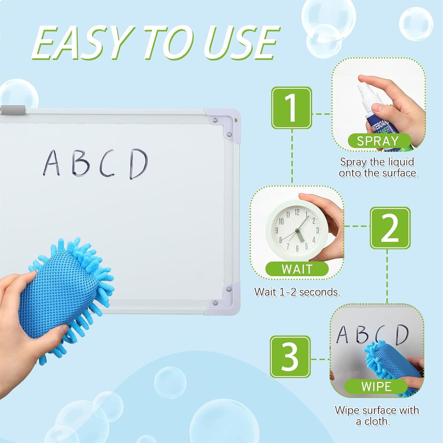 6 Pack Whiteboard Cleaner 3.4 Fl oz White Board Cleaning Spray Dry Erase Board Cleaner with Microfiber Shag Whiteboard Eraser Removes Stubborn Marks from Chalkboard(Colorful)