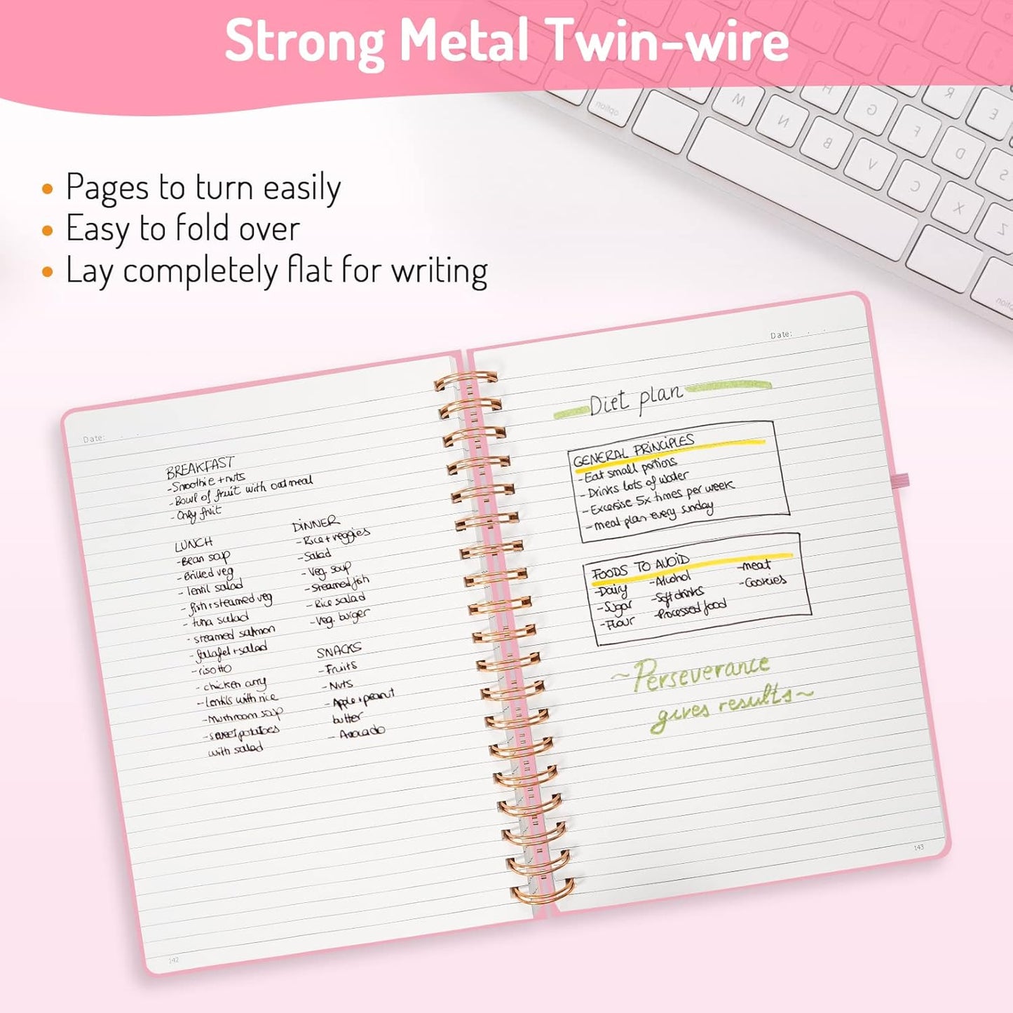 Forvencer A4 Lined Spiral Journal Notebook with 300 Numbered Pages, 11" X 8.5" Thick Journals for Writing with 100GSM Paper, Hardcover Notebooks with Contents for Work, School, Pink