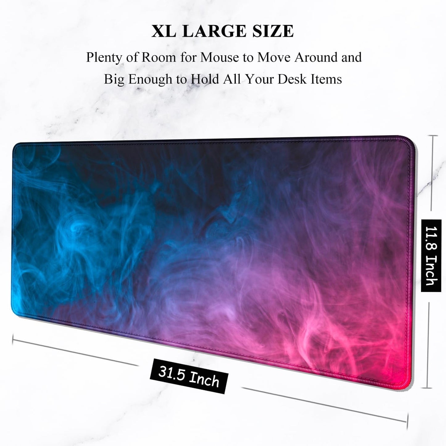 Auhoahsil Large Mouse Pad, XXL Gaming Mousepad, Desk Mat for Desktop, Thick Rubber, Big & Long Size, Stitched Edges, Full Desk Pad for Laptop & Computer, Extended 31.5 x 11.8 in, Colorful Smoke