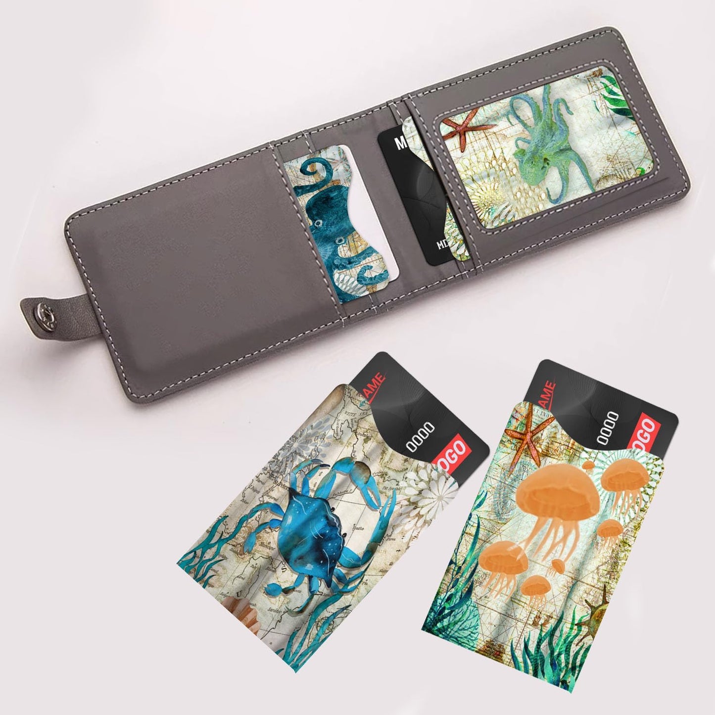 12 PCS RFID Blocking Sleeves, Credit Card Holder for Women Men Protect Cards Identity from Electronic Theft Travel Case Set (Marine Animals)