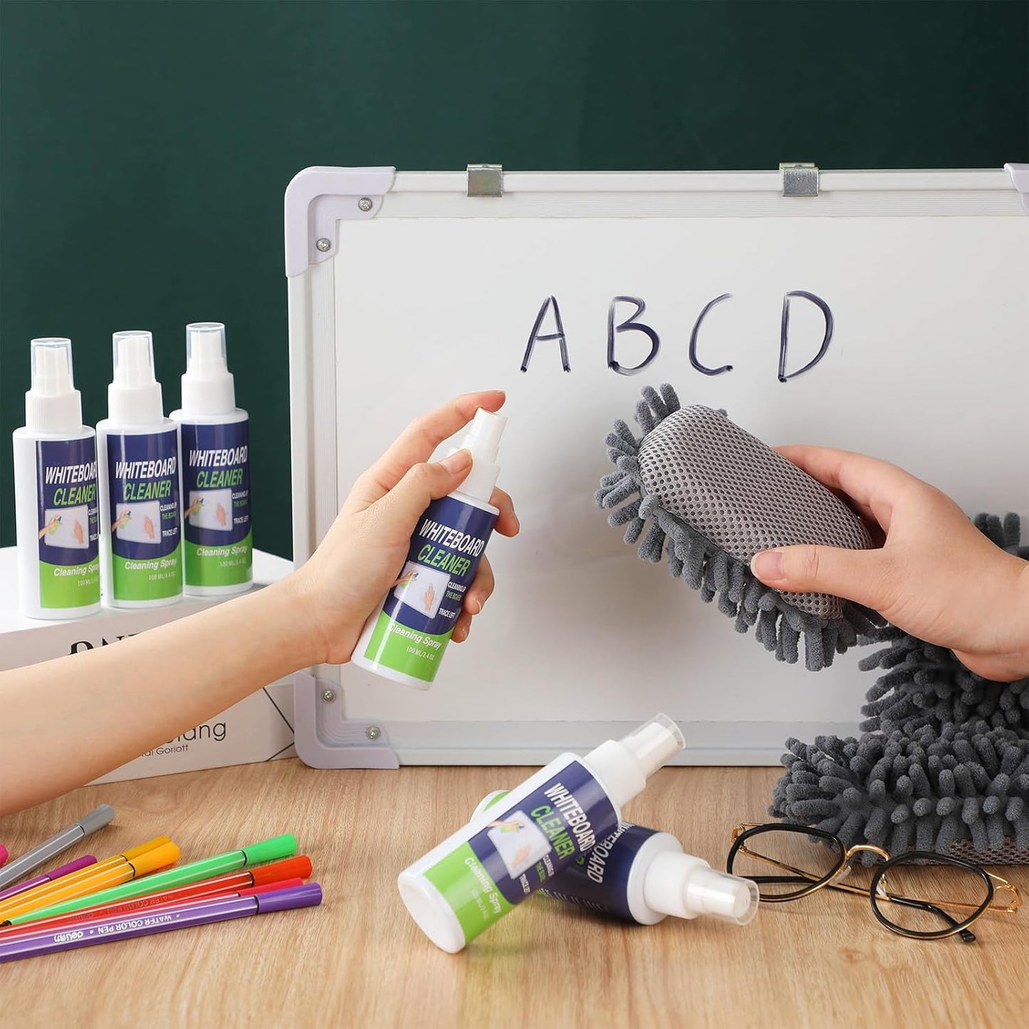 6 Pack Whiteboard Cleaner 3.4 Fl oz White Board Cleaning Spray Dry Erase Board Cleaner with Microfiber Shag Whiteboard Eraser Removes Stubborn Marks from Whiteboard Chalkboard (Grey)
