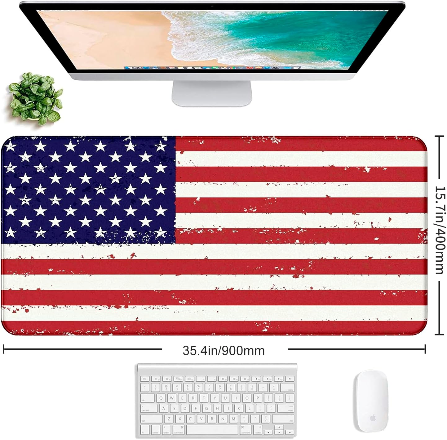 Large Gaming Mouse Pad with American Flag, XXL Laptop Mouse and Keyboard Pad, 35.4 x 15.7-Inch Office Desk Decoration