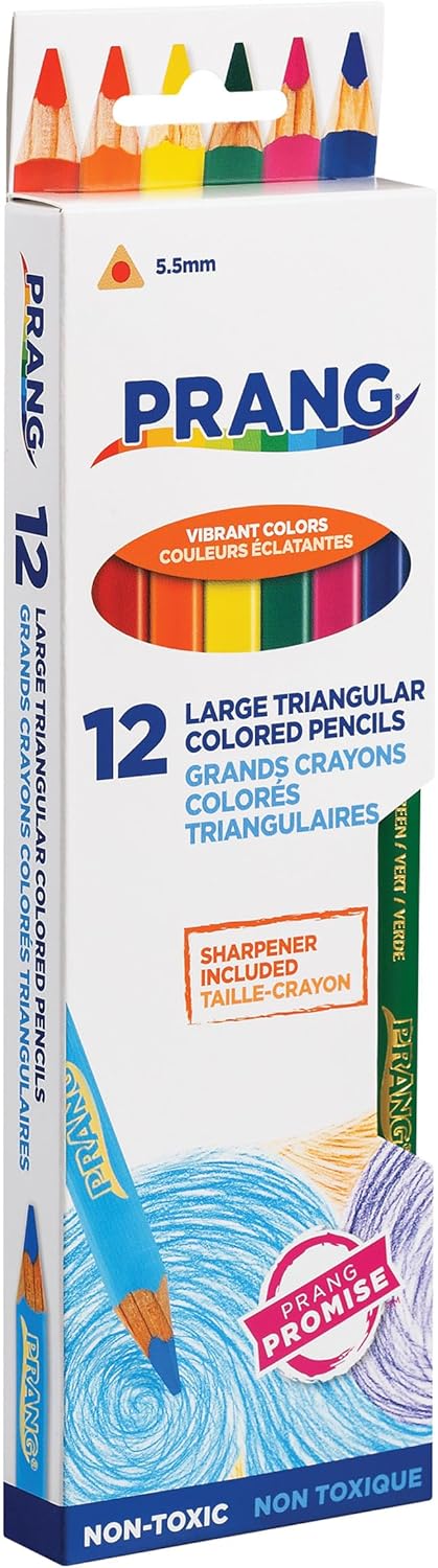 Prang Triangular Colored Pencils With Sharpener, Assorted Colors, 5.5 mm Core, 12 Count