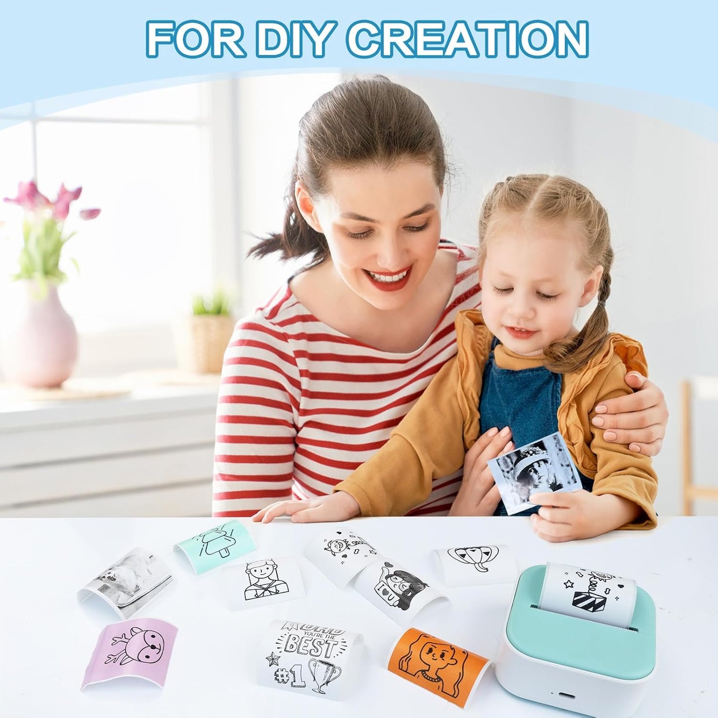 12 Rolls 53mmx3.75m Thermal Printer Paper, Mini Colorful Self-adhesive Label Printer Paper for Memoking Mini Printer, Small Printer T02/M02, Study Notes, Journal Photos (Multicolor)