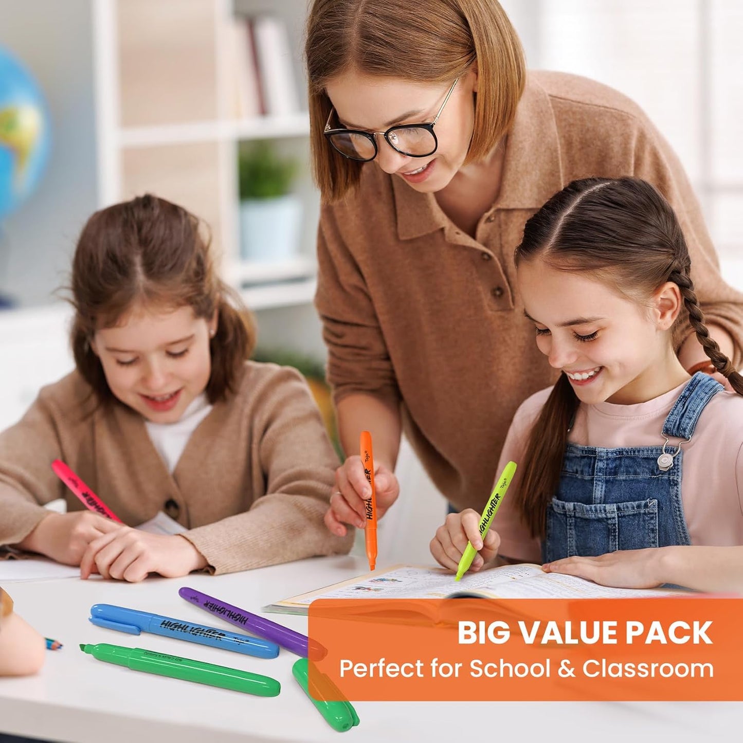 Taja 288 Pack Highlighters Bulk Assorted Bright Colors, 6 Colors Chisel Tip Highlighters Markers Set with No Bleed Ink, Perfect for School & Office Supplies