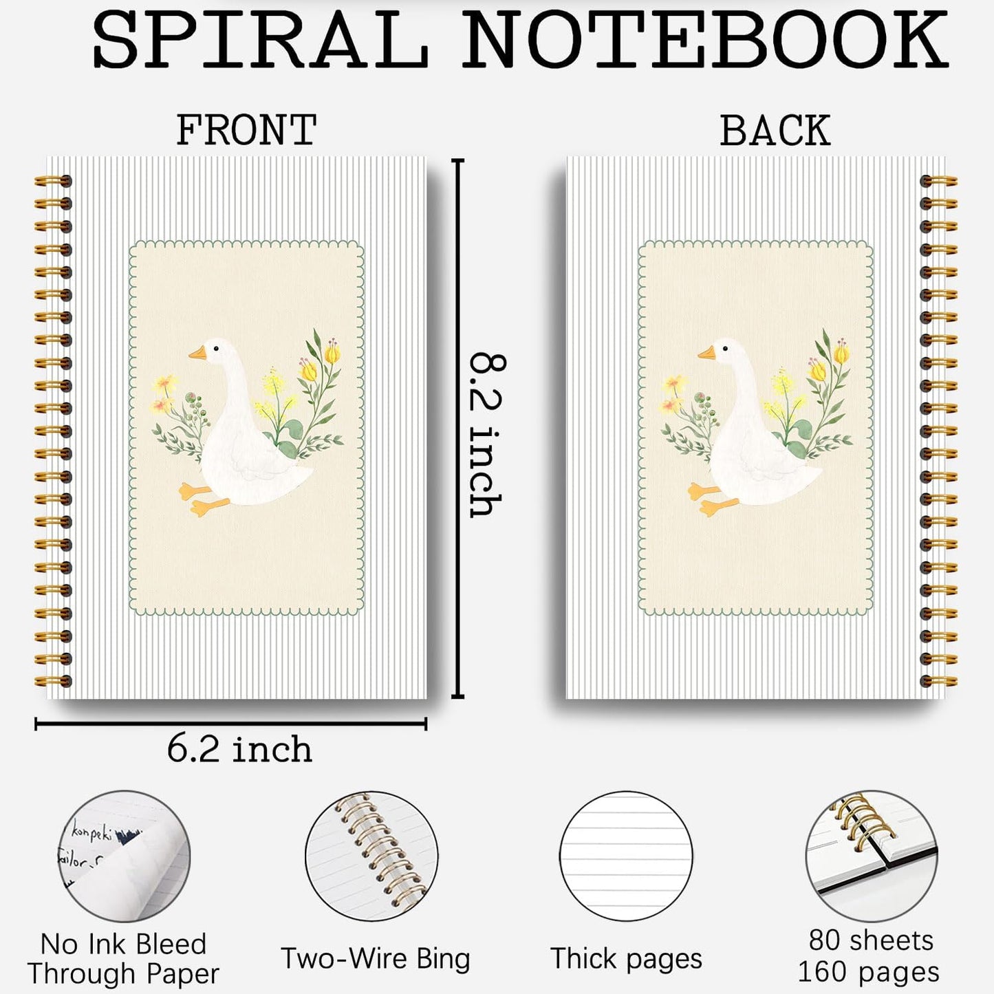 Guymn Cottage Core Floral Goose Notebook, Sage Green Vintage Goose Journal for Kids Girls, Geese Animal Lover Gifts Hardcover Spiral Notebooks Journals 5.5x8.3 Inch