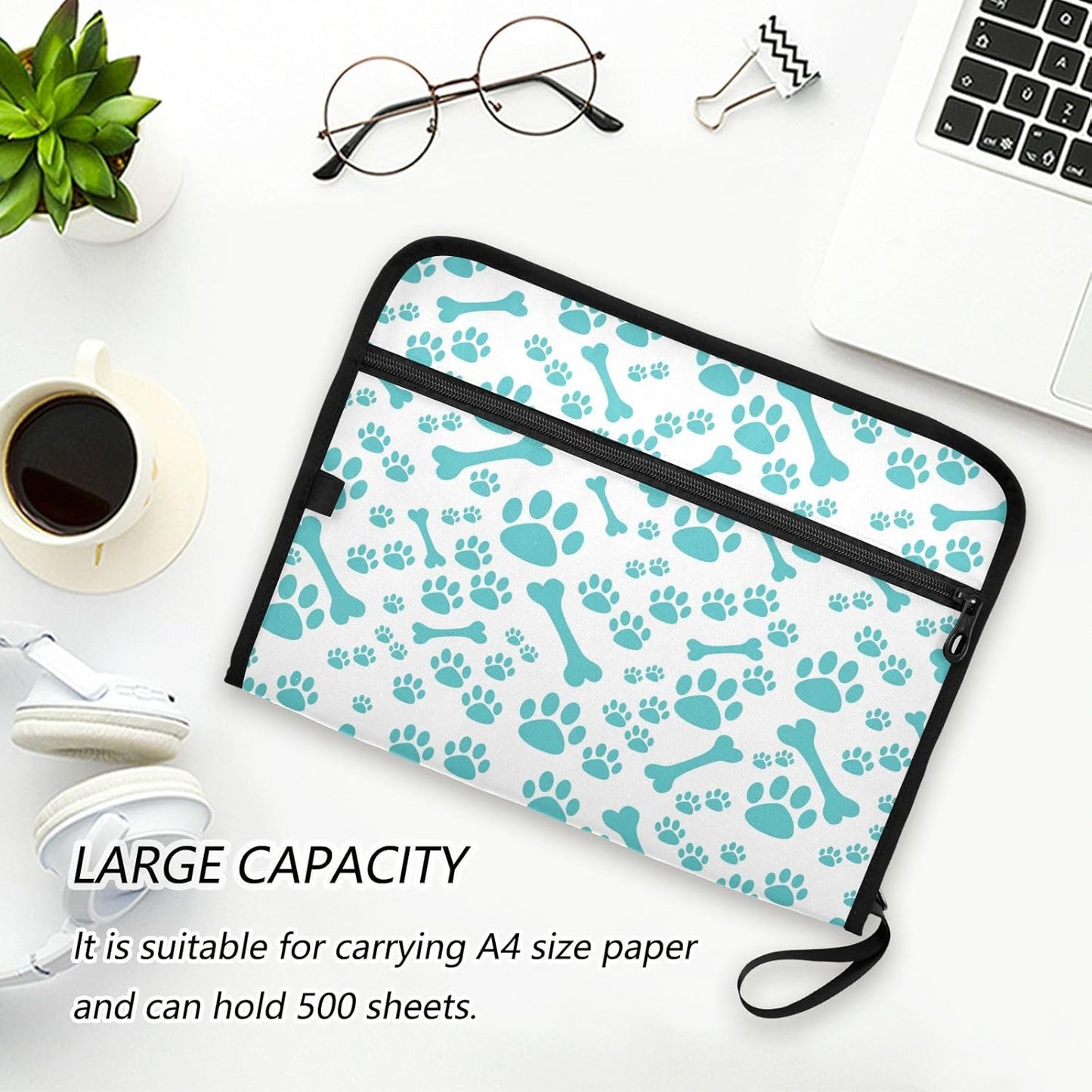 Gredecor 13 Pockets File Folder Organizer A4/Letter Water Resistant Sky Blue Dog Bone Paw Document Bag with Zipper Filing Folder Expanding File Pouch Storage for School Office