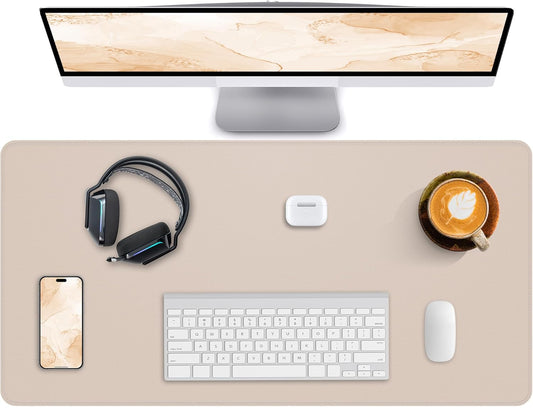 Leather Desk Pad Protector,Office Desk Mat,Large Mouse Pad, Non-Slip PU Leather Desk Blotter,Desk Pad,Waterproof Desk Writing Pad for Office and Home (Beige,35.4" x 17")
