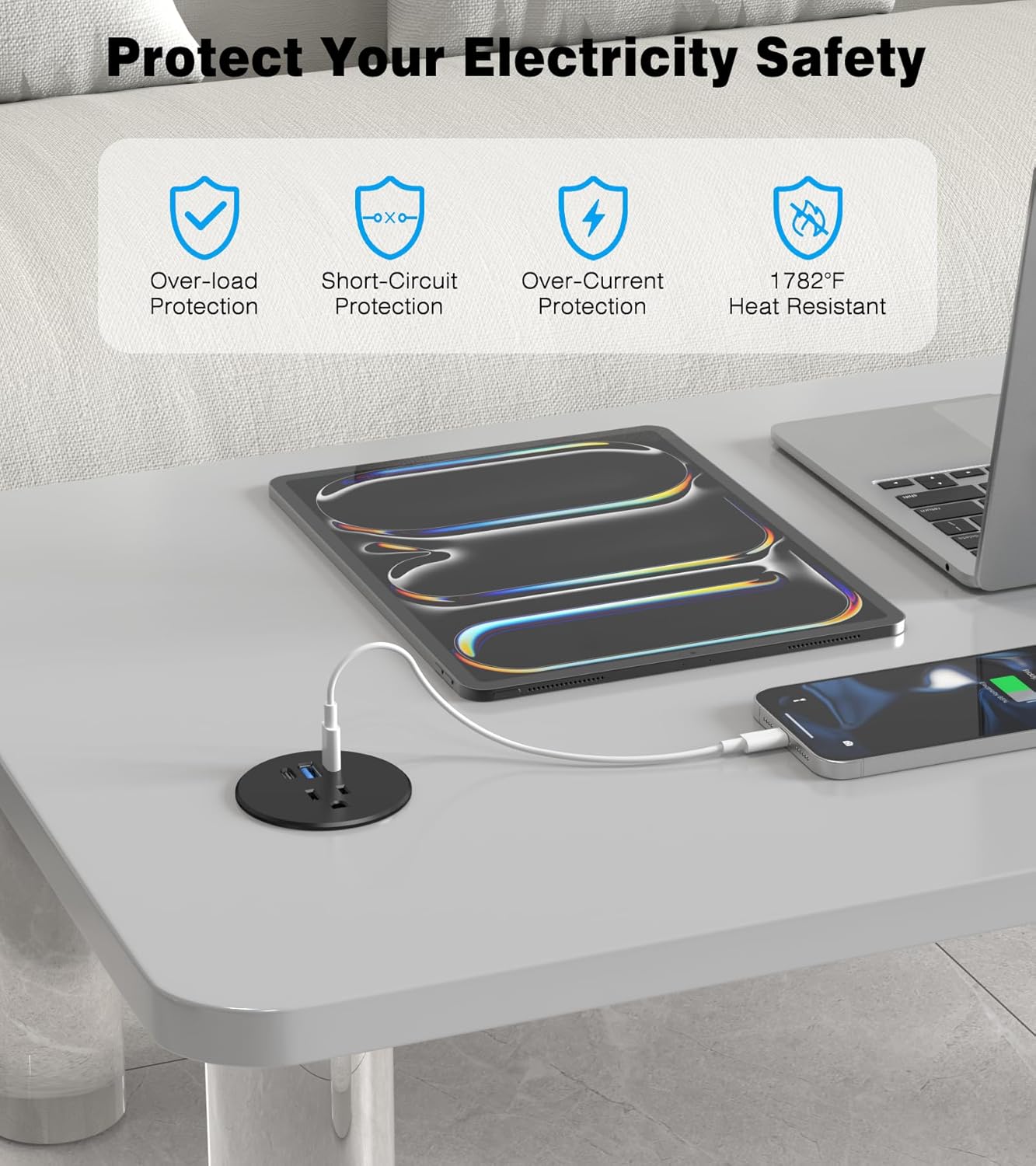 2 Pack Desk Grommet Power Outlet, 2.5 inch Desktop Recessed Outlet with 20W Fast Charging USB-C Port, Flush Mount Outlet for Conference Rooms, Office Tables, Furniture(ETL Listed)