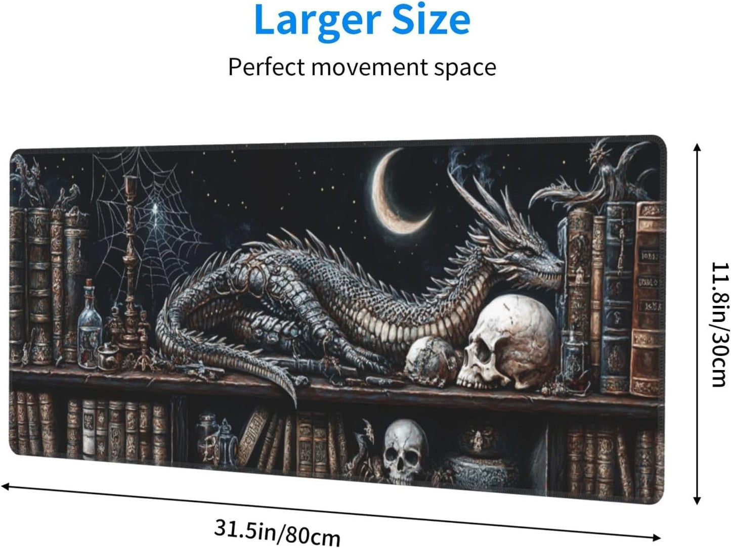 Mystical Dragon Mouse Pad 31.5 X 11.8 Inch Big Desk Rubber Base Stitched Edges Keyboard Pad XXL Mouse Mat for Home Game and Office
