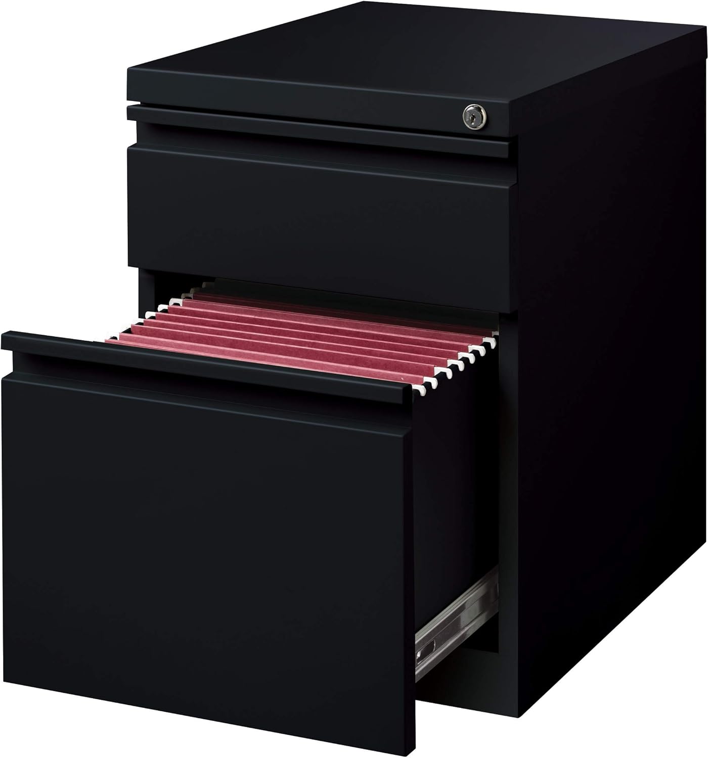 20 Inch Deep Metal 2 Drawer Box-File with Full Pull, for Home and Office, Holds Letter Width Hanging Folders Mobile Pedestal, Black