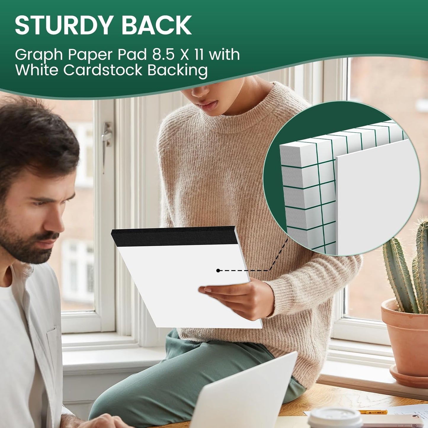 Graph Paper 8.5 X 11, 2 Pack, 4x4 Quad Ruled, Grid Paper Pad 8-1/2" X 11.75", Grid Pad 8.5 X 11.75, Engineering Notebook, Easy Tears Off, White 70 Gsm Graft Paper