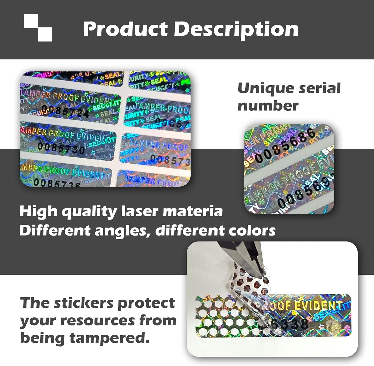 1300pcs Tamper evident Hologram Stickers Original Security Labels Warranty Void Seal Tamper Proof Sticker with Unique Serial Number 1x0.3inch
