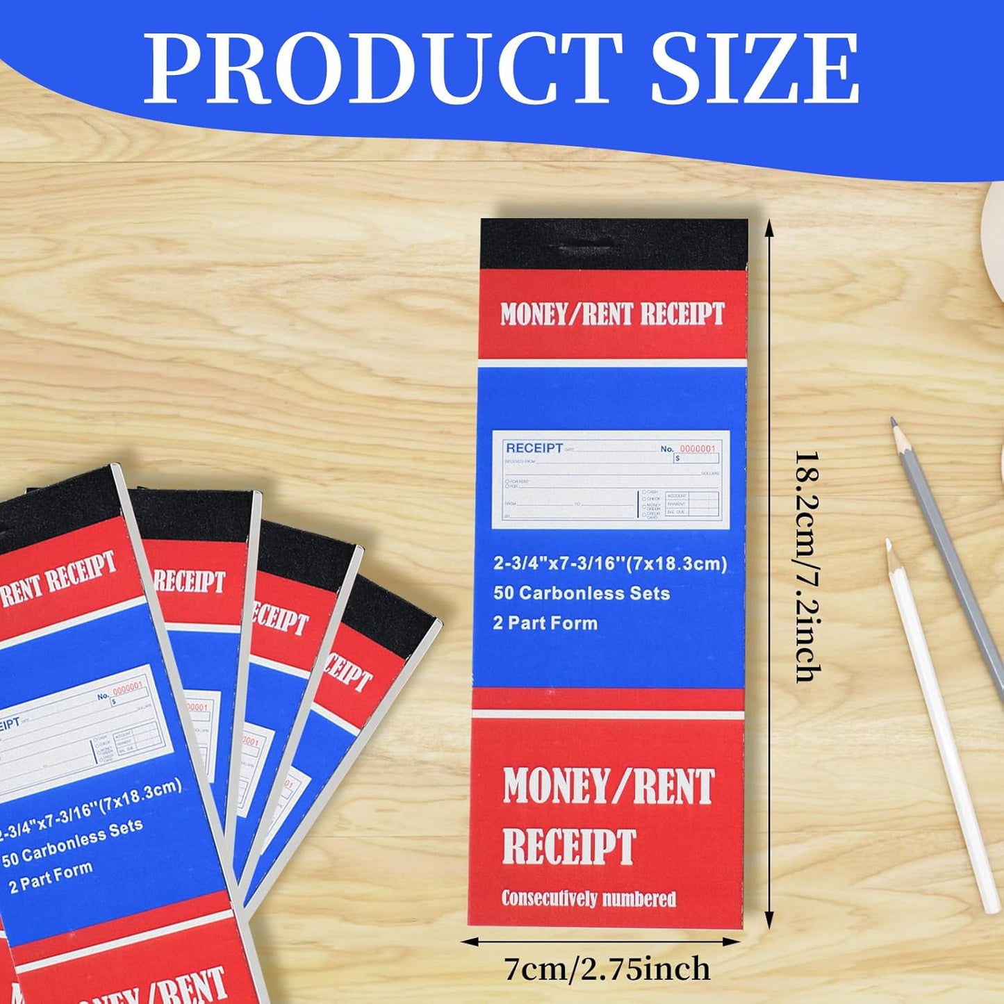 12 Pads Money and Rent Receipt Book 2.75 x 7.2 Inch Receipt Log Book Bound Cover 2 Part Carbonless Receipt Book with Carbonless Copies 50 Sets Per Book