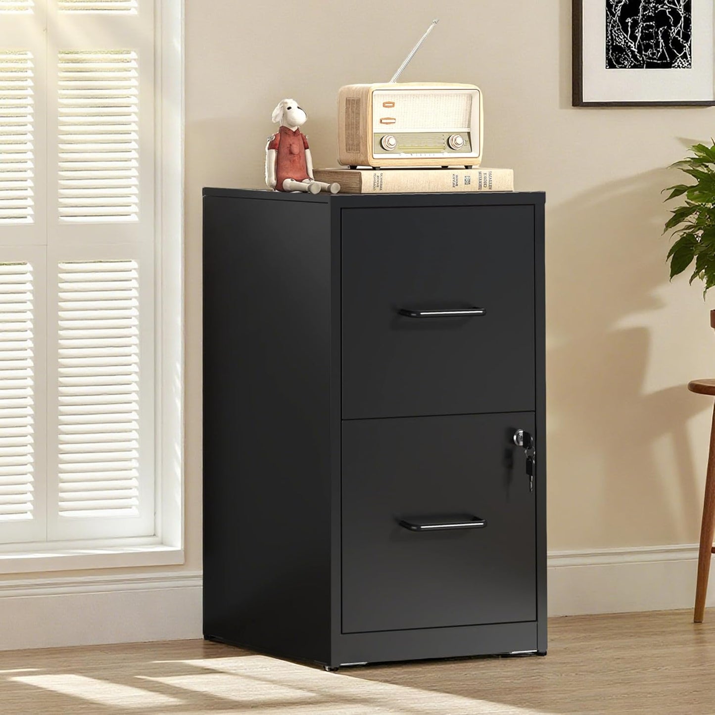 2-Drawer Locking Vertical File Cabinet, Metal Storage Cabinet for Office/Home – Secure Vertical Filing for Letter/Legal/A4/F4 Documents, Easy to Assemble Steel Cabinet (Black, 2 Drawer-25 H)