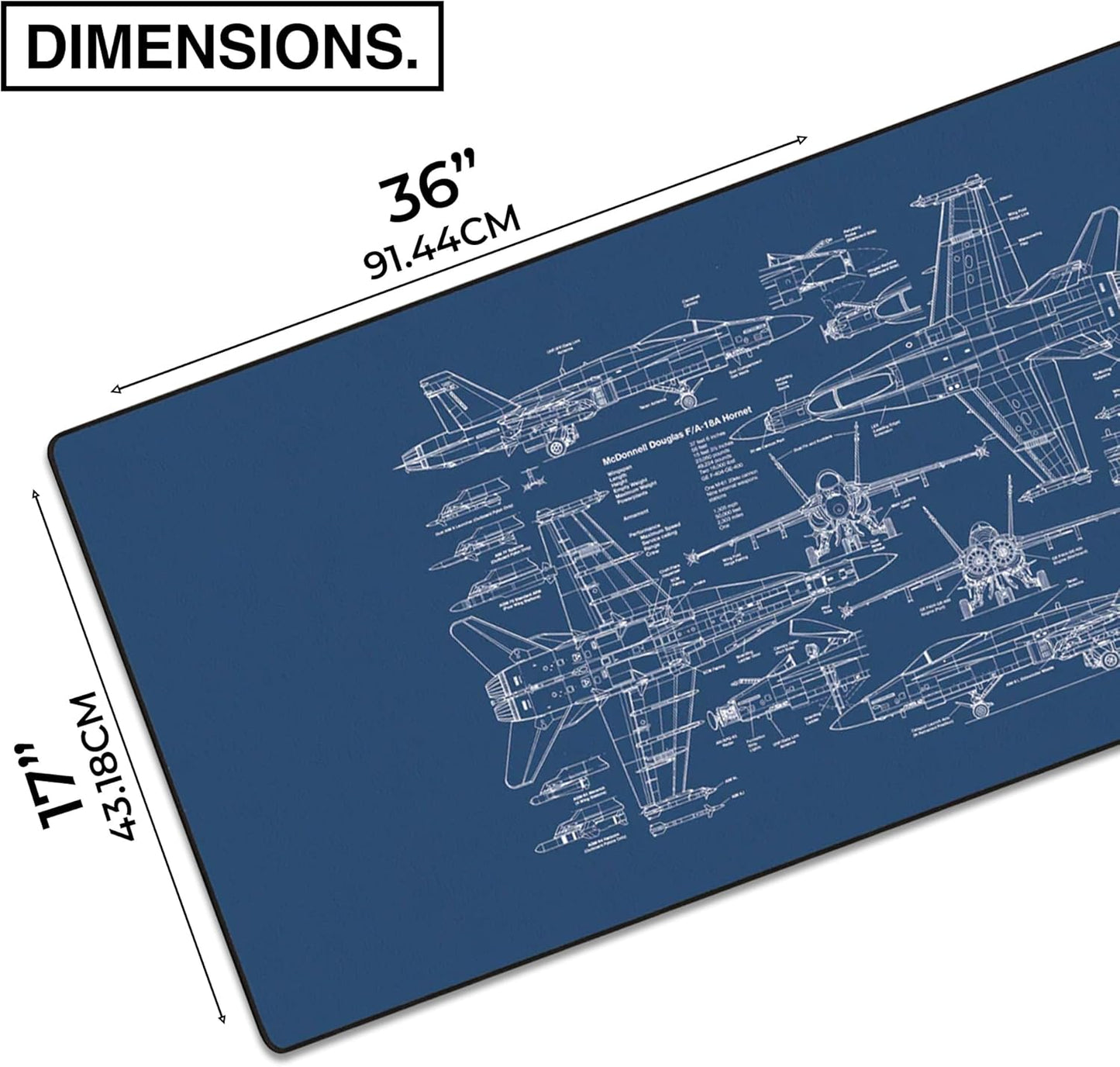 MPCO. Blueprints Large Gaming Desk Pad - 36" x 17" Duraglyde Fabric 18A Hornets – Blue Desk Mats - Non-Slip, Washable, Smooth Glide for Precision Gaming & Work