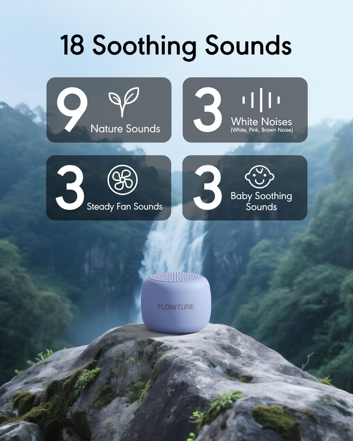 FLOWTUNE Sound Machine Flowtune White Noise Machine for Baby Adults, Mini Portable Sound Machine for Travel, 6H Timer, 18 Soothing Sleep Sounds Gift (Purple)
