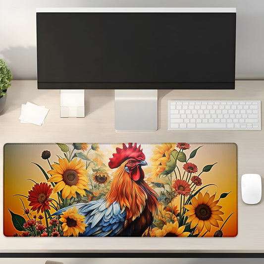 Rooster and Sunflowers Gaming Mouse Pad Gifts 31.5" x 11.8", Non-Slip Rubber Base MousePads for Computers Laptop School Office Home Accessories Decor, Mouse Pad, Keyboard Desk Mat